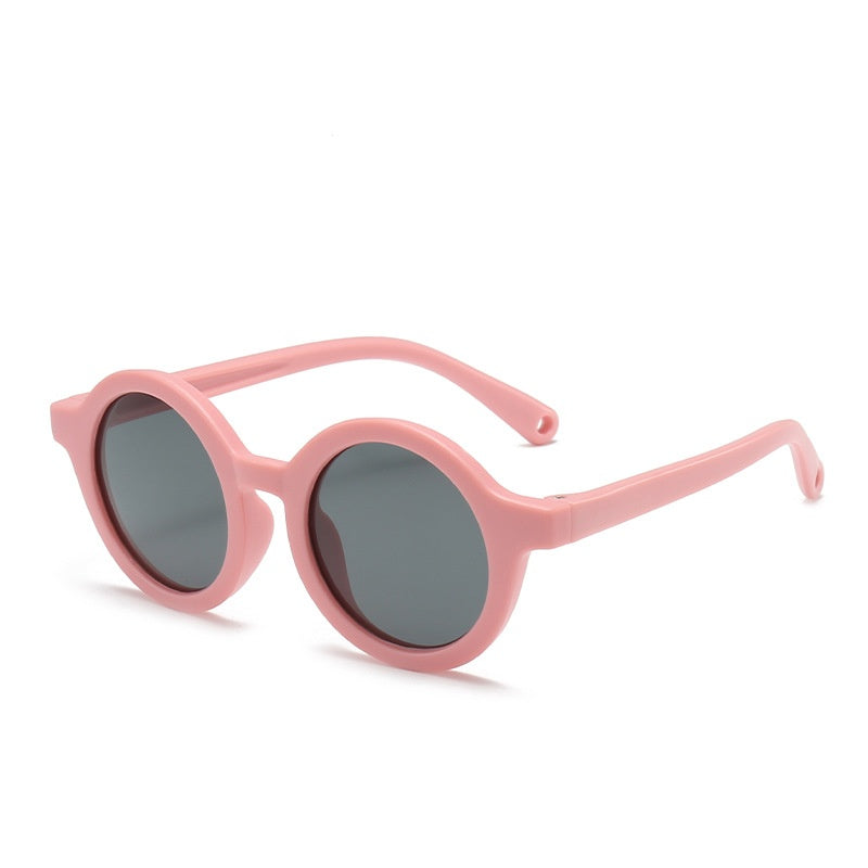 Teeny Baby Polarized Round Sunglasses With Strap - Dark Pink
