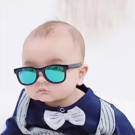 Teeny Baby Classic Wayfarer Polarized Sunglasses With Strap - Black Reflective
