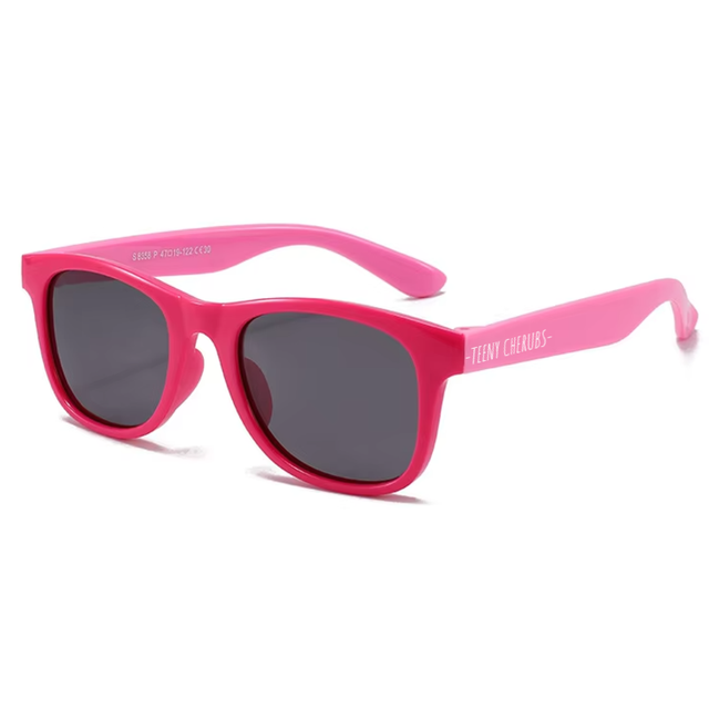 Teeny Toddler Junior Classic Wayfarer Polarized Sunglasses With Strap - Red Pink