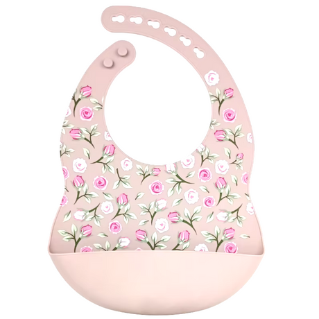 Silicone Waterproof Baby Bib Dusty Pink Roses
