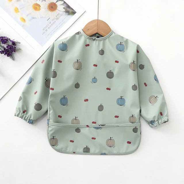 Teeny Baby Long Sleeve Waterproof Apron Smock Bib - Sage Pumpkin