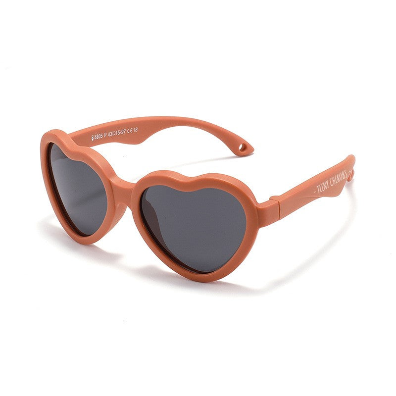 Teeny Baby Heart Polarized Sunglasses With Strap - Caramel – -Teeny Cherubs